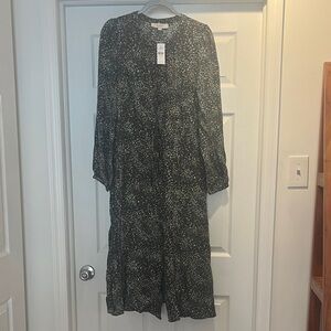 LOFT Dark Green and White Speckled Long Sleeve Dress